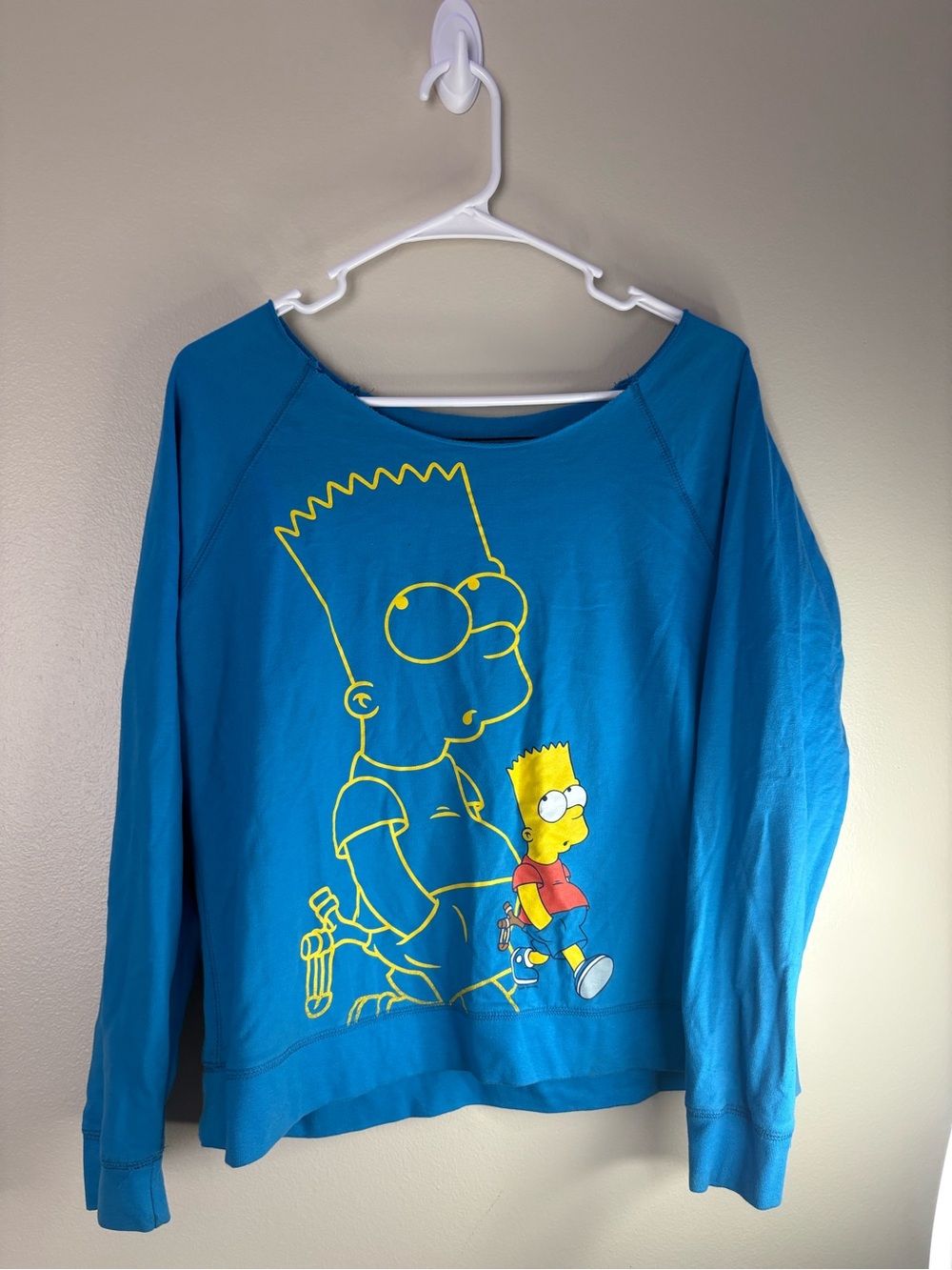 Blue Bart Simpson Off the Shoulder Graphic Sweatshirt